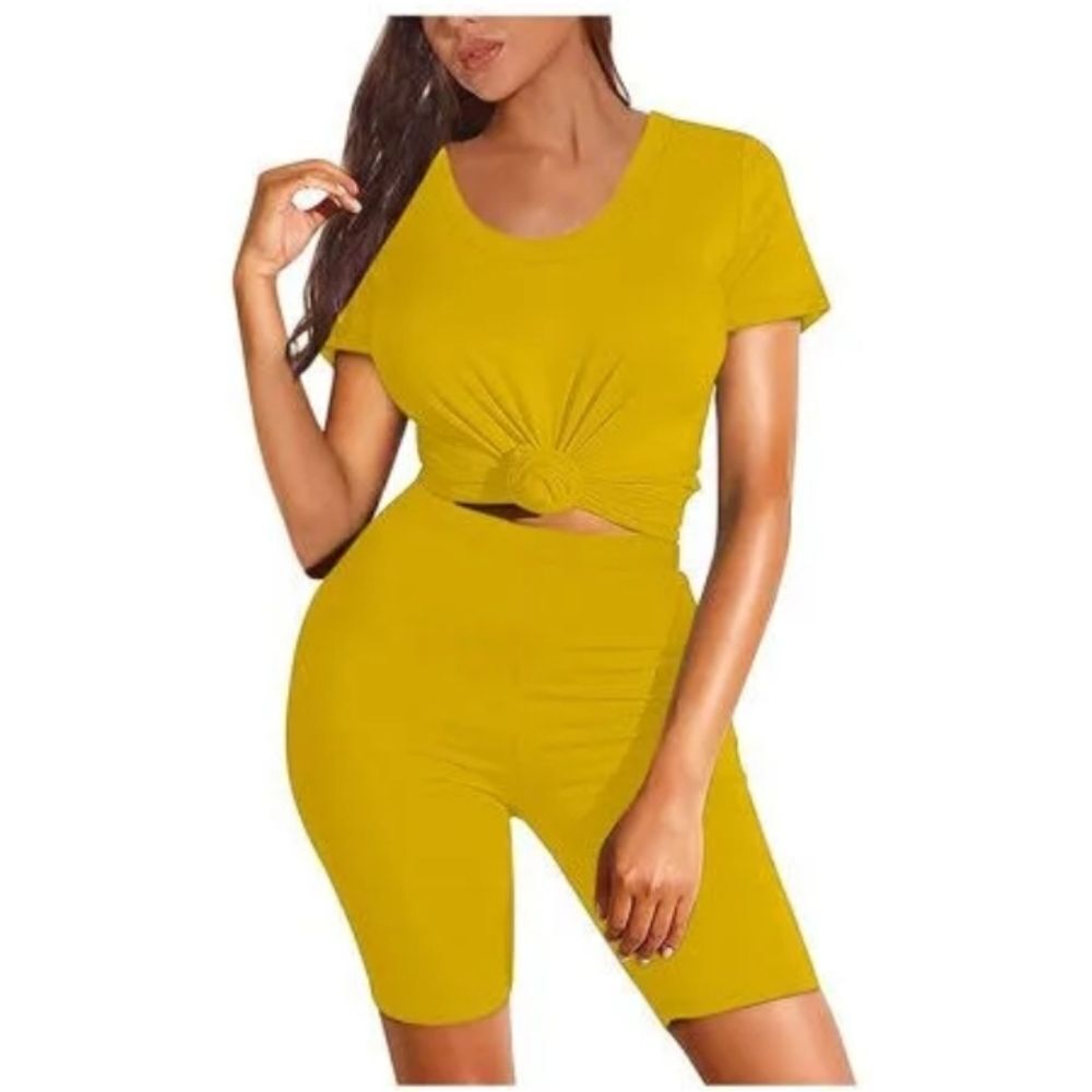 Ladies Yellow Super cute Plus Size 2pc Biker and Crew Tee set sz 1x